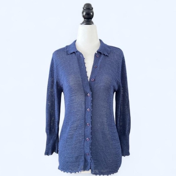 Debbie Shuchat Sweaters - Debbie Shuchat Womens Blue Sheer Knit Cottagecore Whimsy Twee Cardigan